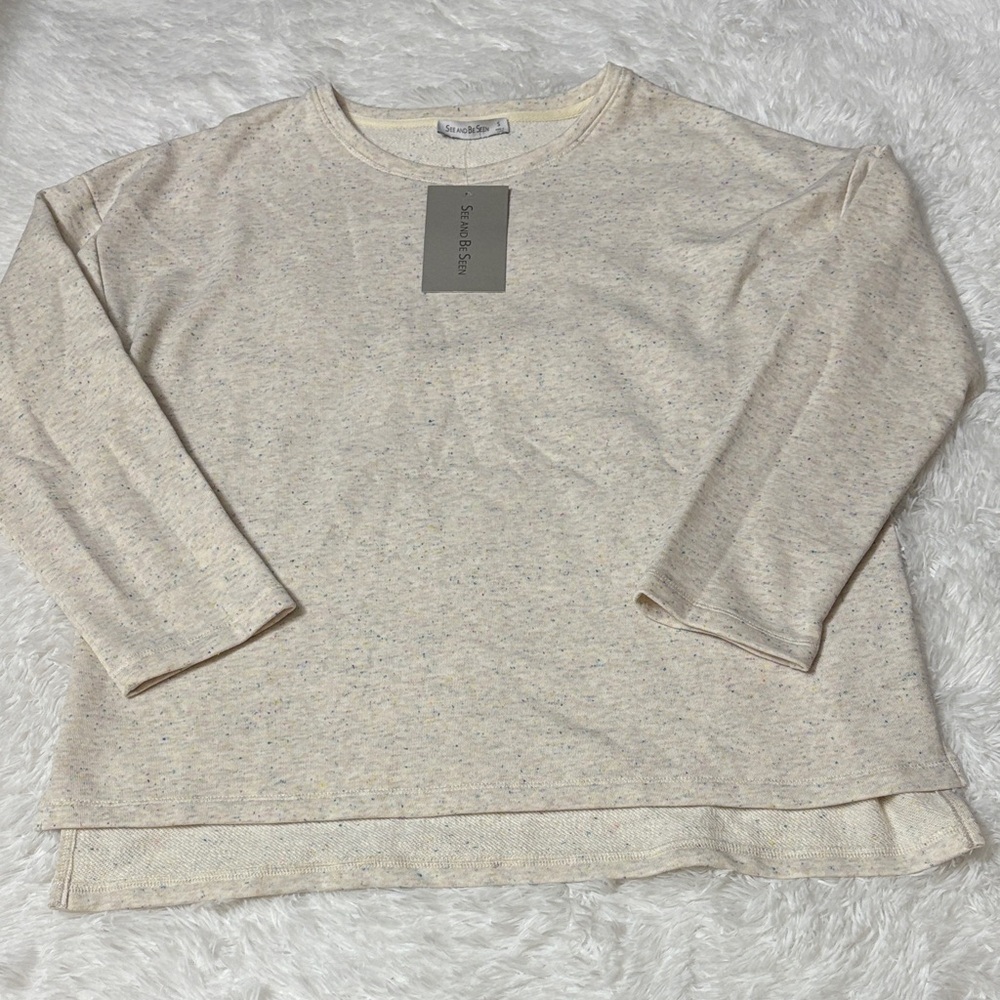 NWT See And Be Seen Cream Color Speckled Multi Color Long Sleeve Size S